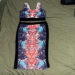 intro. Multicolor Patterned Midi Skirt